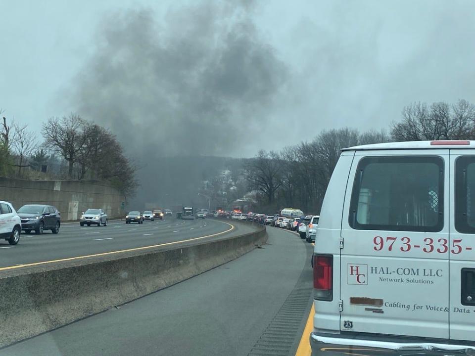 A tractor trailer fire on Interstate 80 shut down all lanes on the eastbound side.