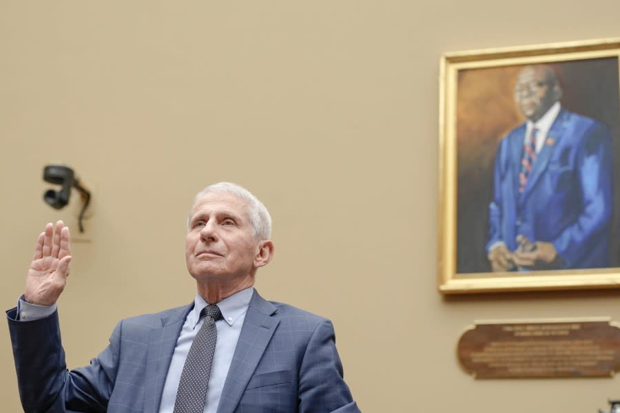 Dr. Anthony Fauci, former director of the National Institute of Allergy and Infectious Diseases, is sworn in during a House Select Subcommittee on the Coronavirus pandemic at Capitol Hill, June 3, 2024, in Washington. (Mariam Zuhaib, Associated Press)