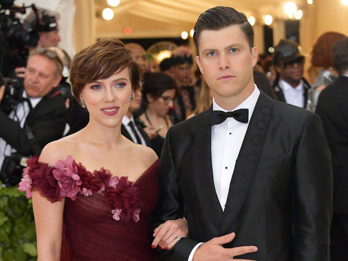 Scarlett Johansson and Colin Jost attends the Met Gala 2018