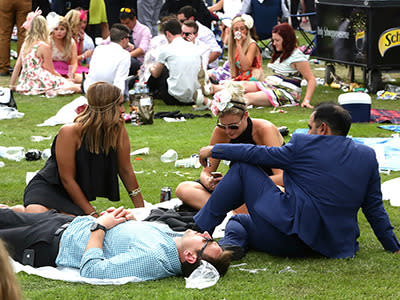 It's a long day at the Melbourne Cup so you have to grab some shut-eye whenever you can.