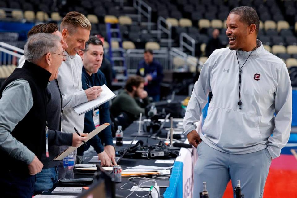 South Carolina head coach Lamont Paris speaks with media as his team practices before playing the Oregon Ducks at the PPG Paints Arena on Wednesday, March 20, 2024. Joshua Boucher/jboucher@thestate.com