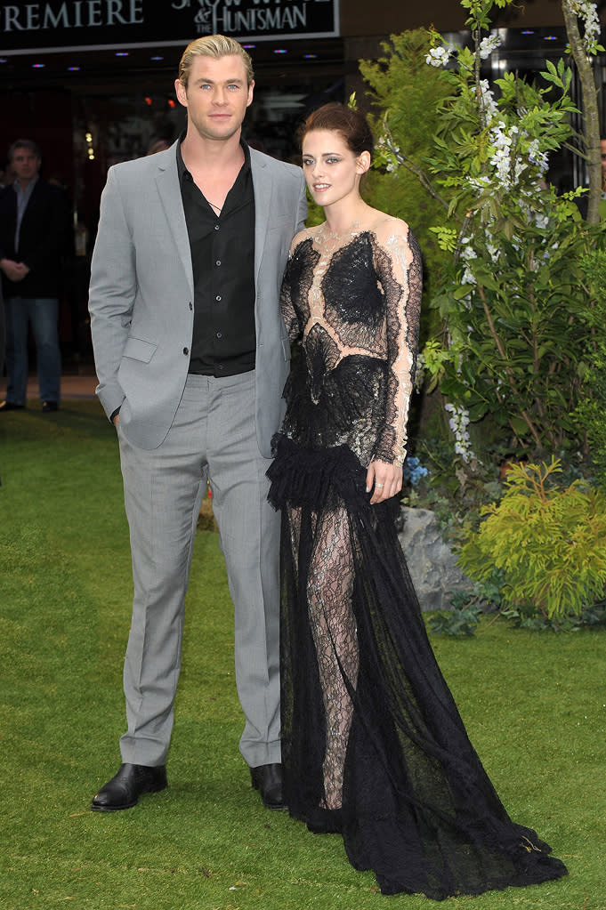 Chris Hemsworth and Kristen Stewart attend the London premiere of "Snow White and the Huntsman" on May 14, 2012.