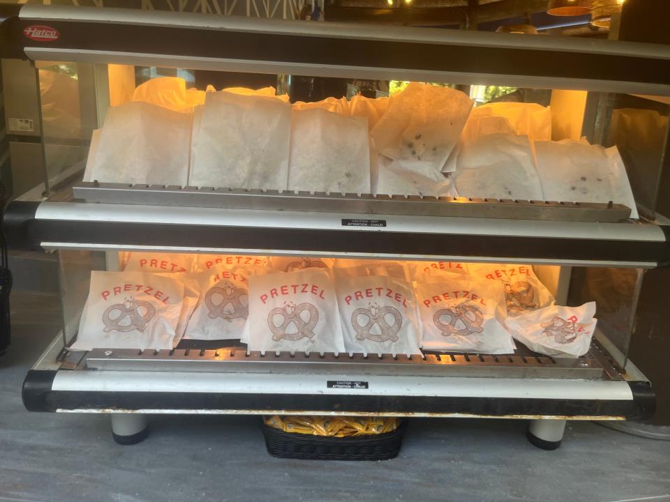 snack area with soft pretzels at discovery cove in orlando