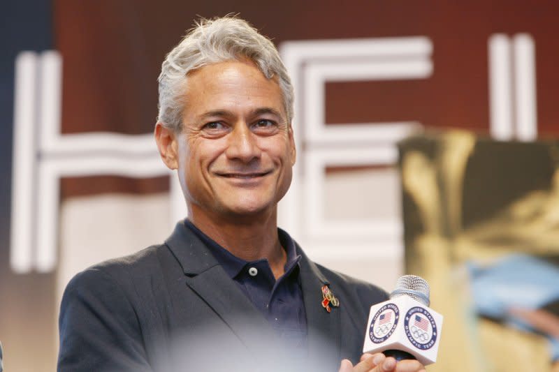 Diving Olympiad Greg Louganis is introduced during the "Road to London" ceremony where the 100-day countdown to the start of the 2012 London Olympics is celebrated in Times Square on April 18, 2012, in New York City. On September 19, 1988, Louganis took the gold medal in 3-meter springboard diving at the Seoul Olympics after hitting his head on the board during preliminary competition. File Photo by Monika Graff/UPI