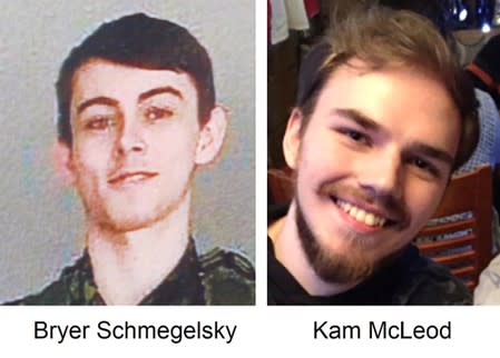 Kam McLeod and Bryer Schmegelsky are seen in undated photos issued by the RCMP