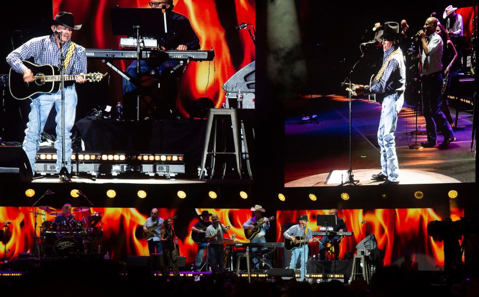 George Strait performs at Nissan Stadium in Nashville , Tenn., Friday, July 28, 2023. He is also scheduled to appear at the Keith Gattis tribute show at Brooklyn Bowl.