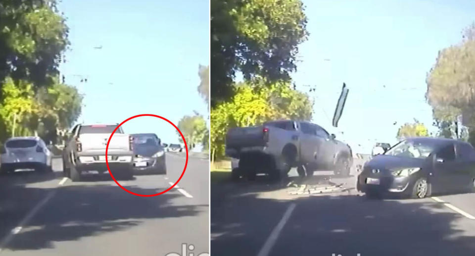 Two cars colliding on Brisbane road. 