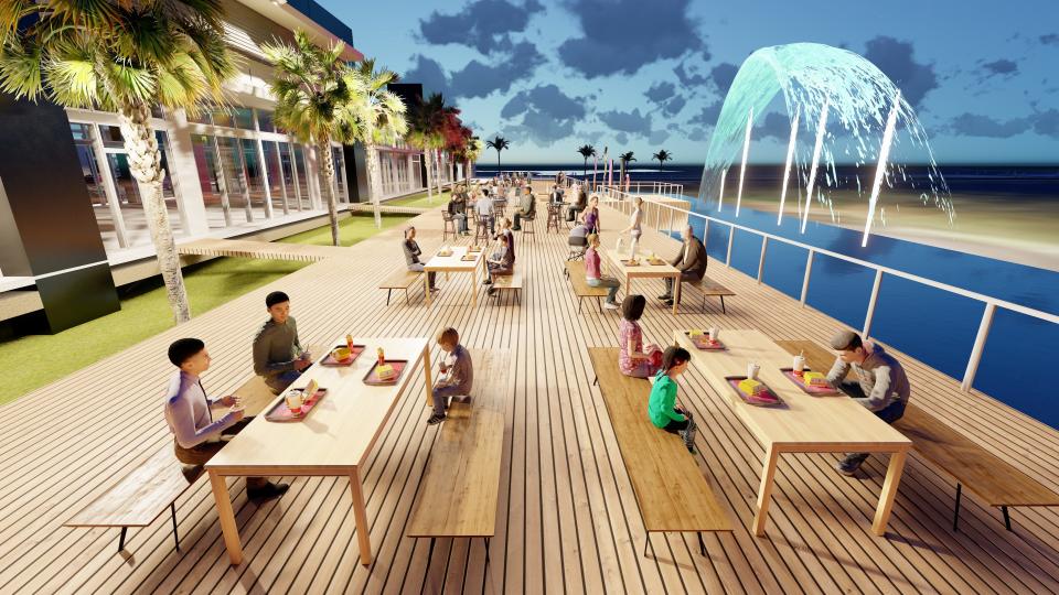 Picture from the 3d rendering of Paraiso at North Cape Coral, which will feature executive offices, retail stores, and restaurants with a water lookout.