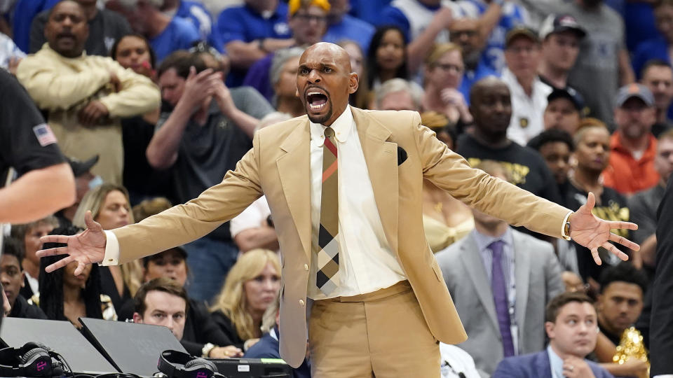 Vanderbilt coach Jerry Stackhouse reacts after being called for a technical foul during the second half the team's NCAA college basketball game against Kentucky in the Southeastern Conference men's tournament Friday, March 11, 2022, in Tampa, Fla. (AP Photo/Chris O'Meara)