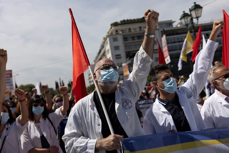 Rally commemorating May Day, in Athens