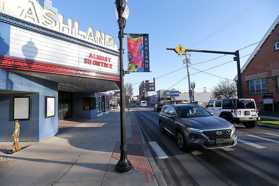 A view of Center Street looking north to Main Street from the theater in downtown Ashland. The city is considering an outdoor drinking zone that would include Main Street from Union Street to Claremont Avenue, Orange to Main streets and Center Street from the theater to Main Street.