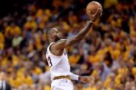 May 19, 2016; Cleveland, OH, USA; Cleveland Cavaliers forward LeBron James (23) shoots the ball during the second half against the Toronto Raptors in game two of the Eastern conference finals of the NBA Playoffs at Quicken Loans Arena. The Cavaliers won 108-89. Mandatory Credit: Ken Blaze-USA TODAY Sports