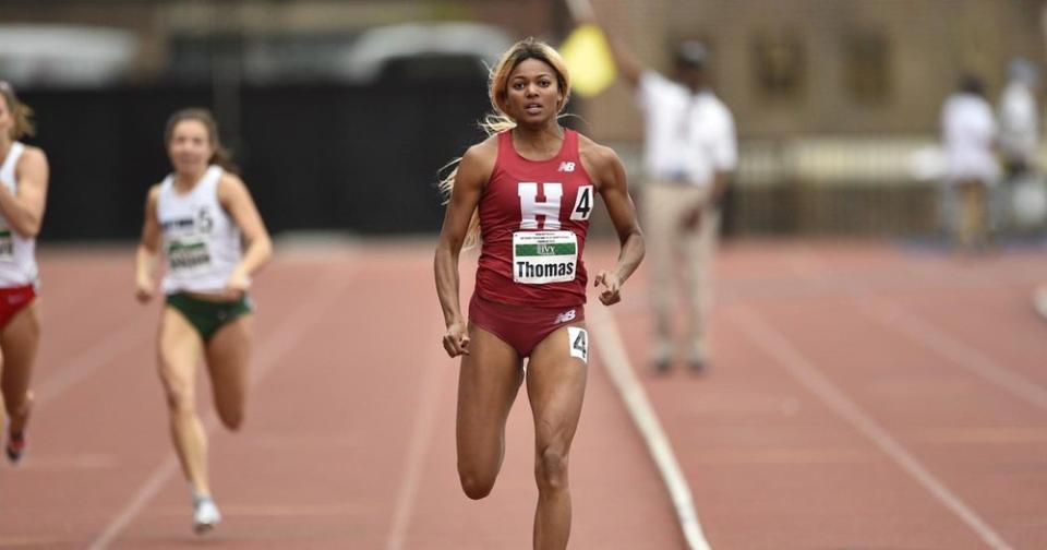 Harvard sprinter Gabby Thomas led the 4×400-meter relay team to an improbable win at the Ivy League Championships this weekend. (Twitter/HarvardTrack_XC)