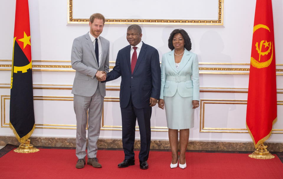 September 28, 2019: Prince Harry meets with the President of Angola Joao Lourenco and First Lady Ana Dias Lourenco at the presidential palace in Luanda, Angola