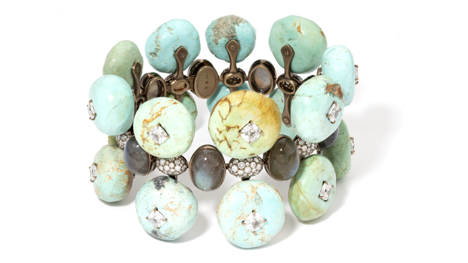 G Turquoise, Labrodite and Diamond Bracelet