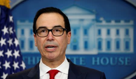 U.S.Treasury Secretary Steve Mnuchin announces measures taken to maximize pressure on North Korea to abandon its weapons programs during a press briefing at the White House in Washington, U.S., June 29, 2017. REUTERS/Kevin Lamarque