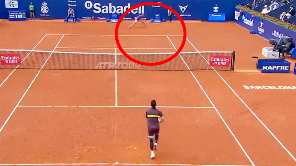 Pictured here, Rafa Nadal's crazy sliding forehand winner against Kei Nishikori. 