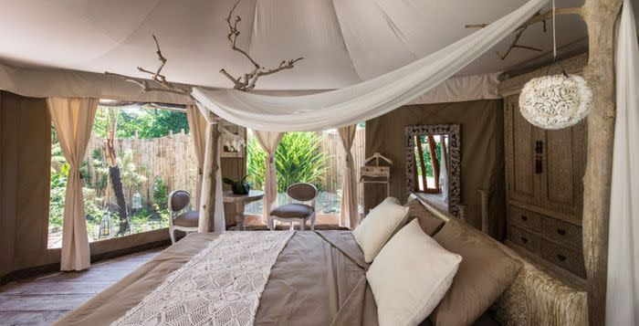 Neutral tones: Each Sandat Glamping's suite is individually decorated in neutral tones with modern bathrooms as well as touches of European elegance, Balinese artwork and African rustic chic. (