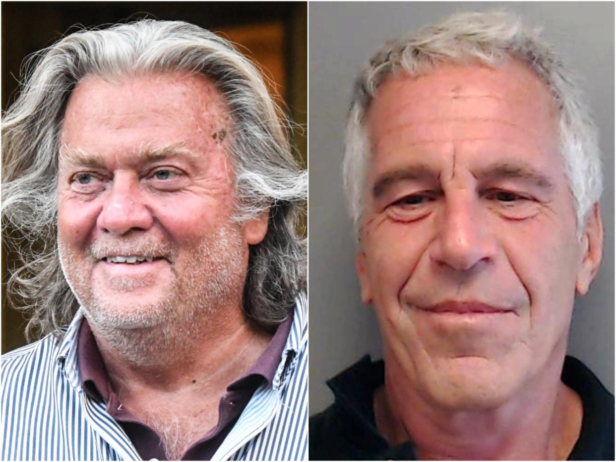 Steve Bannon has been accused of media coaching Jeffrey Epstein in 2019, an allegation Mr Bannon denies (Getty)