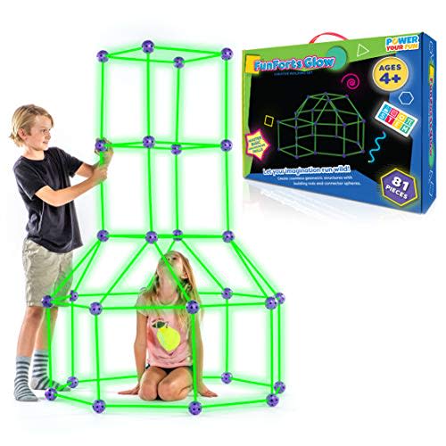 Fun Forts Glow Kids Tent for Kids - 81 Pack STEM Toys Glow in The Dark Fort Building Kit, Building Toys Play Tent Indoor and Outdoor Playhouse for Kids Construction Toys with 52 Rods and 28 Spheres (Amazon / Amazon)