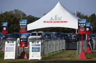 General view of a health screening tent near the entrance to the stadium prior to Super Bowl LV when the Tampa Bay Buccaneers will take on the defending champion Kansas City Chiefs at Raymond James Stadium on February 07, 2021 in Tampa, Florida. (Photo by Douglas P. DeFelice/Getty Images)