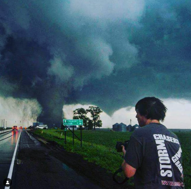Storm chaser records video inside twister