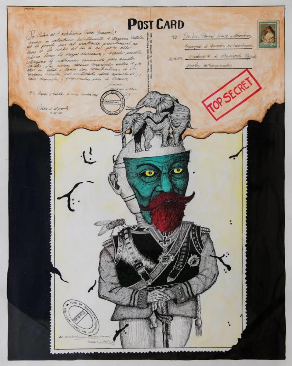 “Top Secret”, 2015, de Isaac Crespo, tinta y técnica mixta en papel.