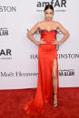 <p>The Brazilian model oozed Hollywood glamour in this racy red Marchesa gown. <i>[Photo: Getty]</i><br></p>