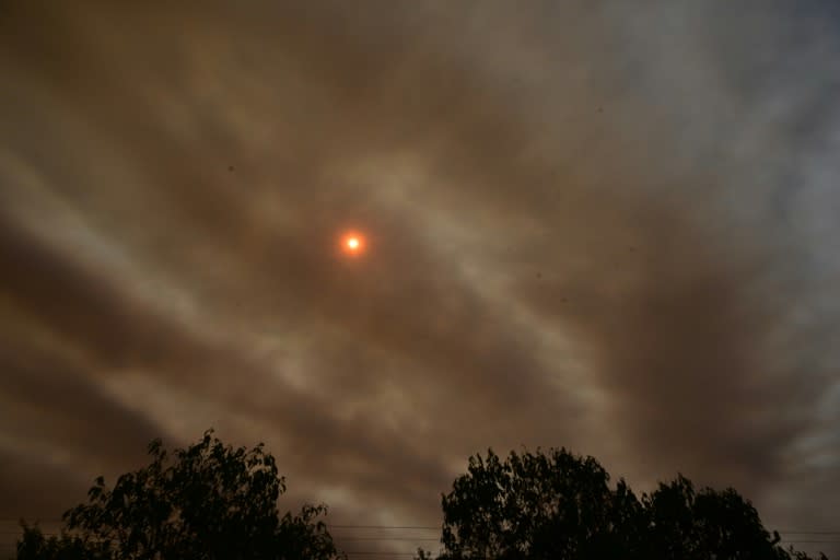 El sol se pone en medio del humo de los incendios en el Pantanal, Brasil, el 28 de junio de 2024. (Pablo PORCIUNCULA)