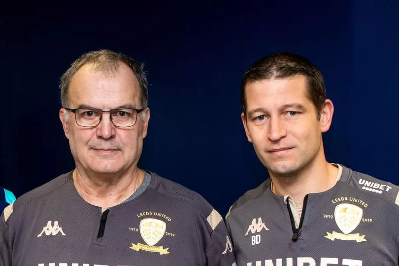 Marcelo Bielsa is presented with his Championship manager of the month award for November, 2019 alongside Liam Cooper and Benoit Delaval