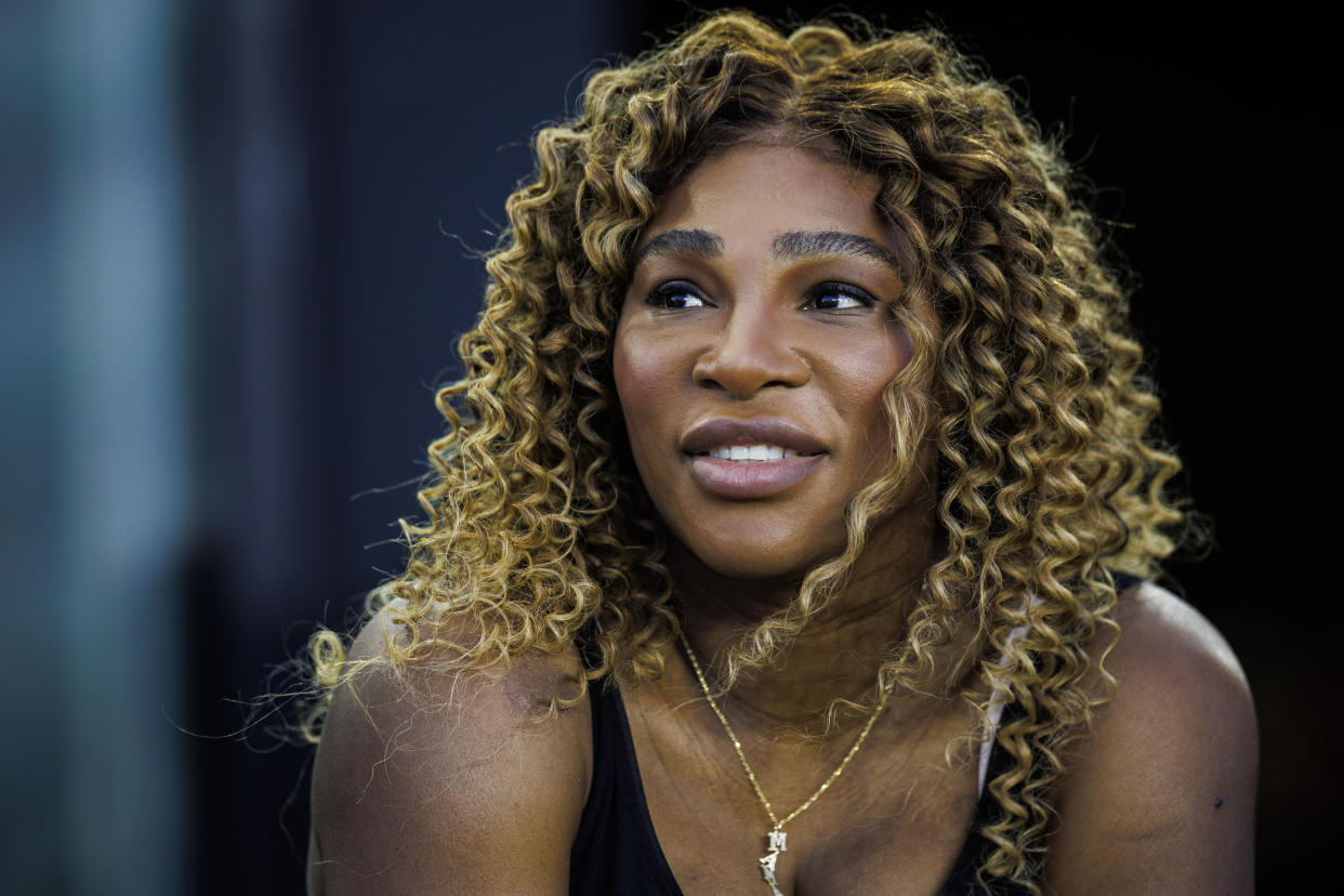 FORT LAUDERDALE, FLORIDA - DECEMBER 02: Serena Williams looks on during a match between the United States and China PR at DRV PNK Stadium on December 02, 2023 in Fort Lauderdale, Florida. (Photo by James Gilbert/Getty Images)