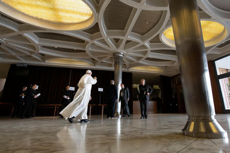 Pope Francis is seen as the four-day meeting on the global sexual abuse crisis takes place at the Vatican February 22, 2019. Vatican Media/­Handout via REUTERS