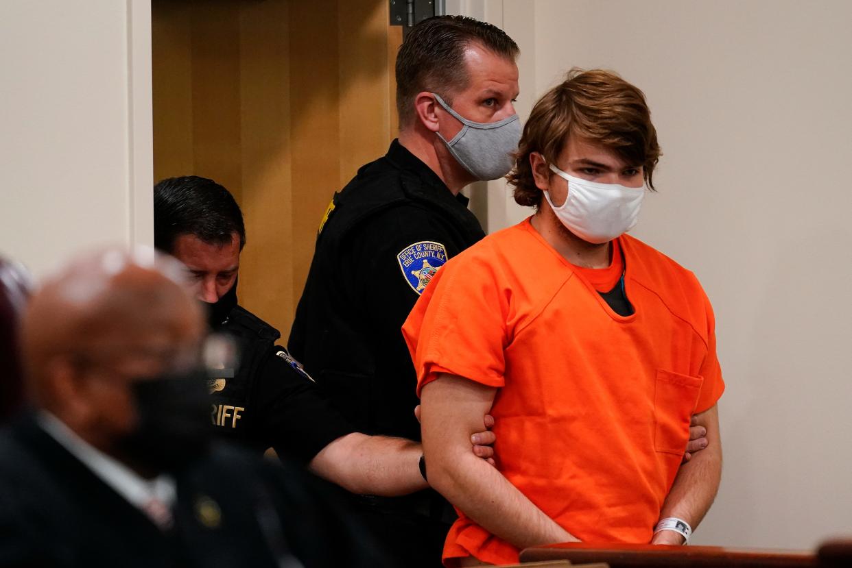 May 19, 2022: Payton Gendron is led into the courtroom for a hearing at Erie County Court, in Buffalo, N.Y. Gendron faces charges in the May 14, fatal shooting at a supermarket.