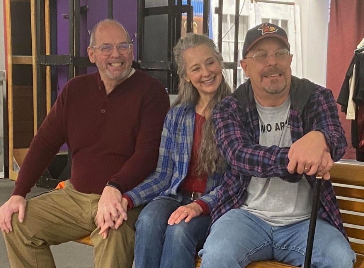 "A Bench in the Sun" cast members (from left) David P. Wahr, Kathleen McBee and Brian Burchette-Ross are shown at a recent rehearsal. The show runs Jan. 27-29.
(Photo: PROVIDED BY MONROE COMMUNITY PLAYERS)