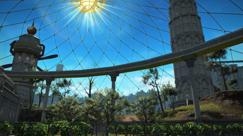 Several images displaying the impact of Final Fantasy 14: Dawntrail's graphics update on older zones.