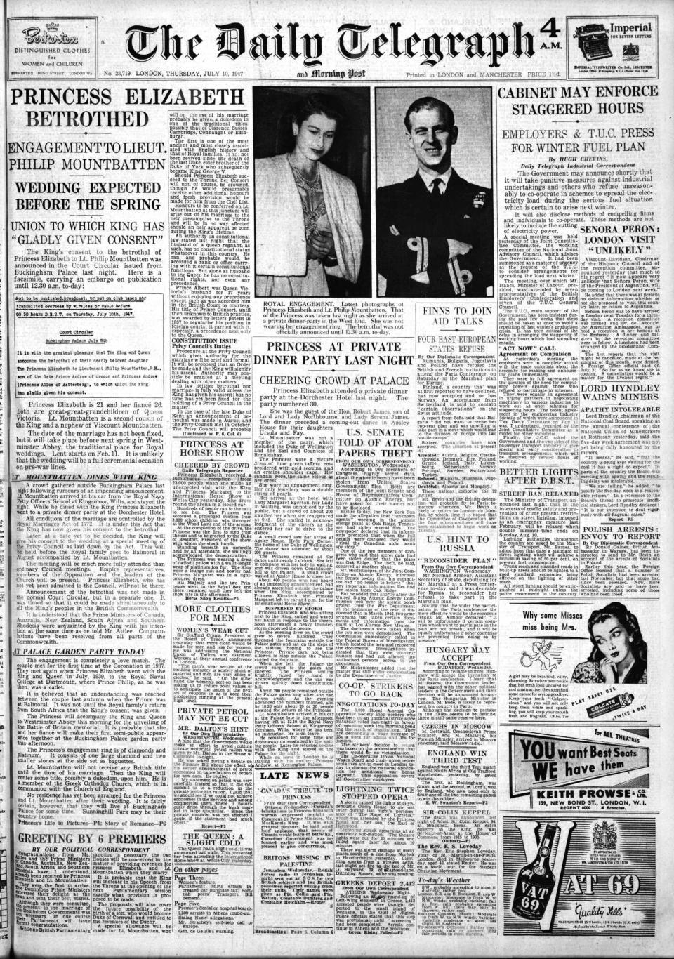 Jul 10, 1947 - The engagement is made public