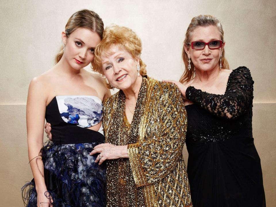 Billie Lourd, Carrie Fisher and Debbie Reynolds pose during TNT's 21st Annual Screen Actors Guild Awards at The Shrine Auditorium on January 25, 2015 in Los Angeles, California.