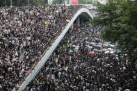 Protesters demonstrate against a proposed extradition bill in Hong Kong