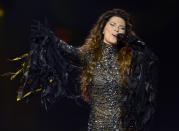 Singer Shania Twain performs during the debut of her residency show "Shania: Still the One" at The Colosseum at Caesars Palace on December 1, 2012 in Las Vegas, Nevada. (Photo by Jeff Bottari/Getty Images)