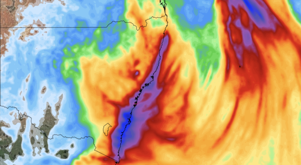 The low is expected to bring up to 100mm of rain to most of the NSW coastline in the coming 24 hours. Source: Weatherzone