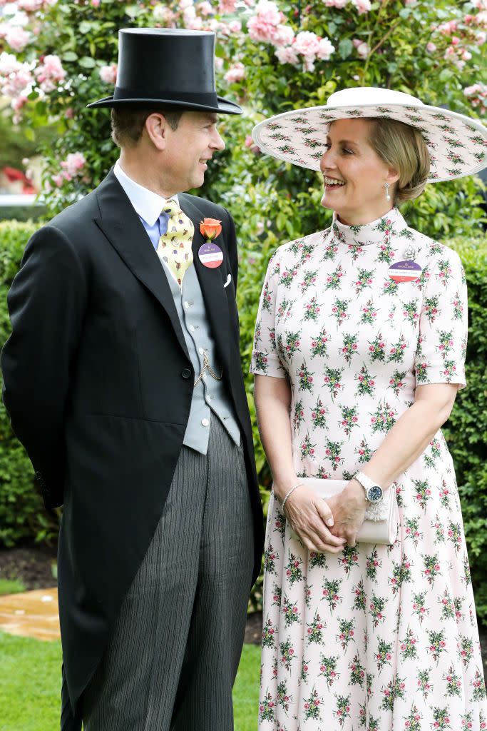 <p>Prince Edward, Duke of Wessex and Sophie, Countess of Wessex pose for photographs ahead of their 20th wedding anniversary on day one of Royal Ascot on June 18, 2019. They married almost exactly two decades ago on June 19, 1999.</p>