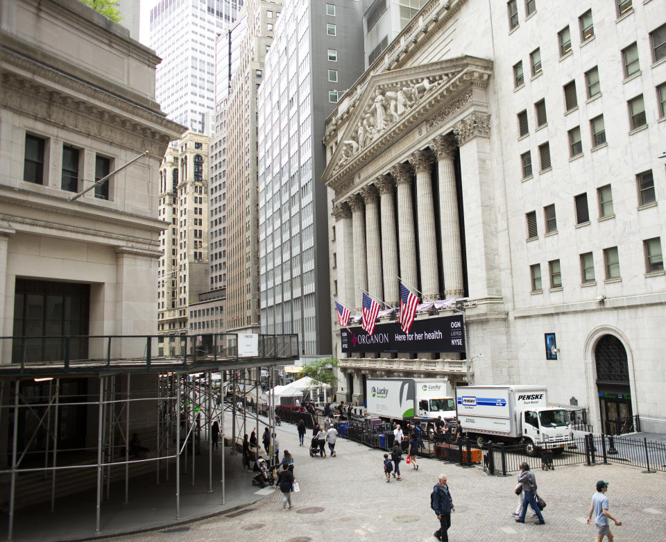 NEW YORK , NY - JUNE 02: Exterior view of the New York Stock Exchange and Wall St. as new company Organon start trading next thursday in New York on June 02 2021. Organon look to expand to provide treatments for other conditions unique to women, about 80% of the new company's revenues will come from outside the U.S (Photo by Kena Betancur/VIEWpress)