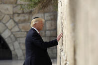 <p>President Donald Trump visits the Western Wall, Monday, May 22, 2017, in Jerusalem. (AP Photo/Evan Vucci) </p>