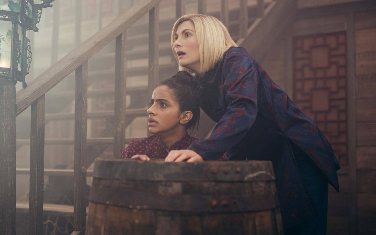 Yasmin Khan (Mandip Gill) and The Doctor (Jodie Whittaker) fight Sea Devils in the Doctor Who Easter special - BBC