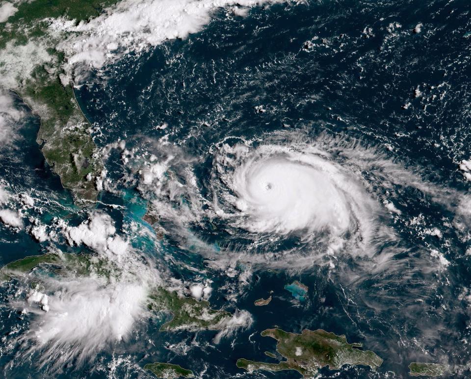 A satellite image shows Category 4 Hurricane Dorian tracking toward the Florida coast on Aug. 31, 2019, in the Atlantic Ocean. Dorian caused catastrophic damage in the Bahamas.