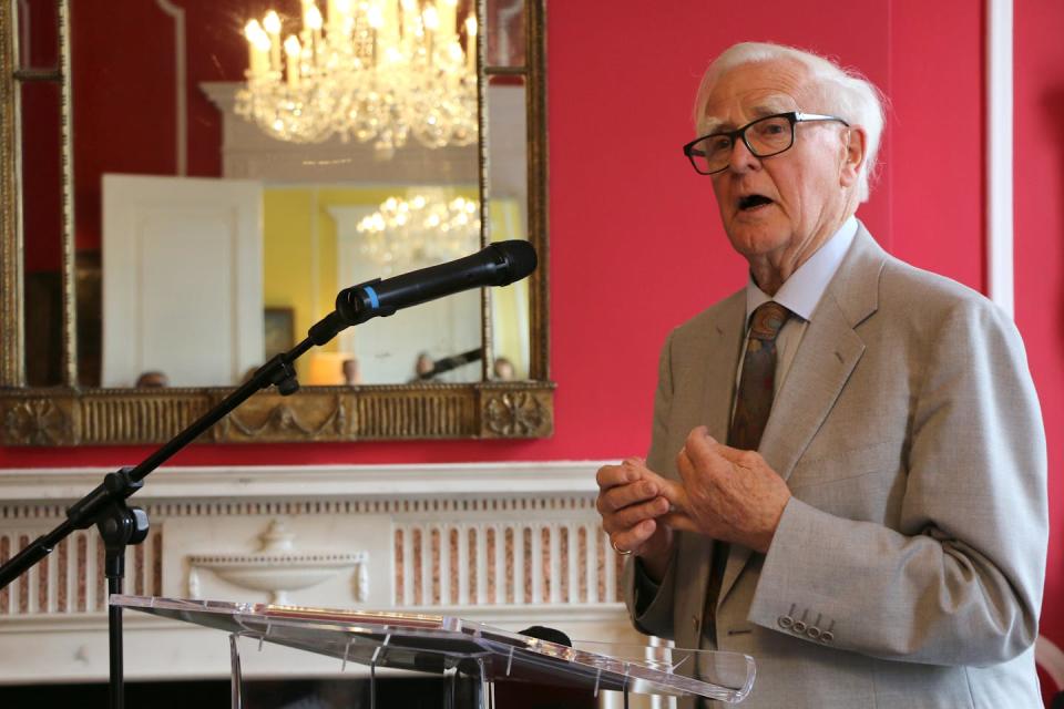 John le Carré in 2017. <a href="https://commons.wikimedia.org/wiki/File:John_le_Carr%C3%A9_giving_his_thrilling_keynote_speech_(35280372555).jpg" rel="nofollow noopener" target="_blank" data-ylk="slk:German Embassy London, via Wikimedia Commons;elm:context_link;itc:0;sec:content-canvas" class="link ">German Embassy London, via Wikimedia Commons</a>, <a href="http://creativecommons.org/licenses/by/4.0/" rel="nofollow noopener" target="_blank" data-ylk="slk:CC BY;elm:context_link;itc:0;sec:content-canvas" class="link ">CC BY</a>