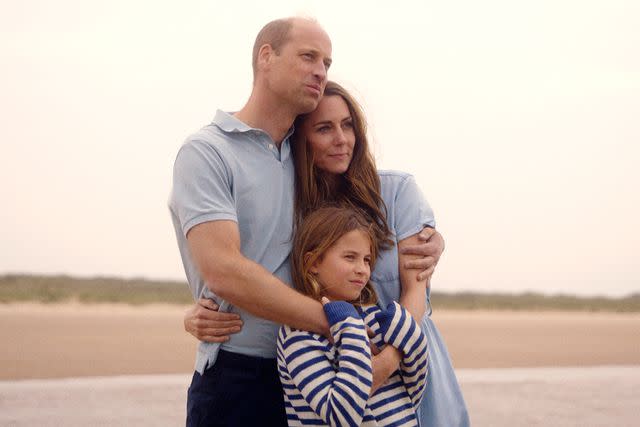 <p>Will Warr</p> Prince William, Kate Middleton and Princess Charlotte in a video issued on Sept. 9, 2024.