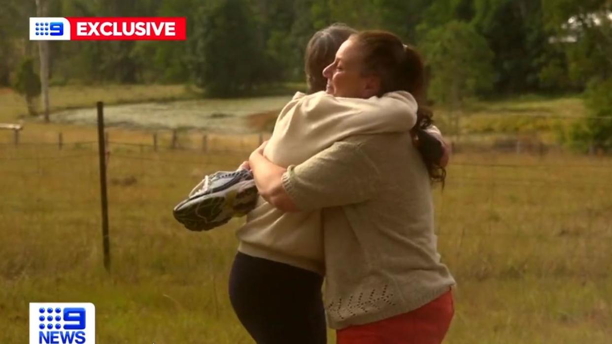 Kathleen Folbigg reunited with her friend Tracy Chapman after her release from prison. Picture: Nine News