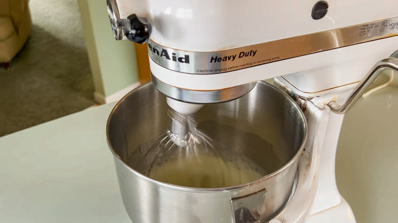 Egg whites whipping in a stand mixer