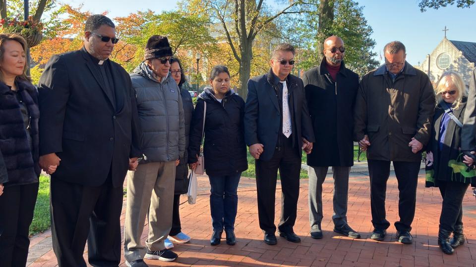 Clergy and community leaders pause for a moment of silence at Van Neste Park in Ridgewood on Nov. 3, 2023.